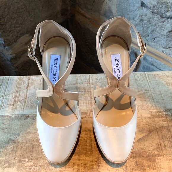 Jimmy Choo Ivory Nude Leather Tulip Platform Pumps - Picture 2 of 10